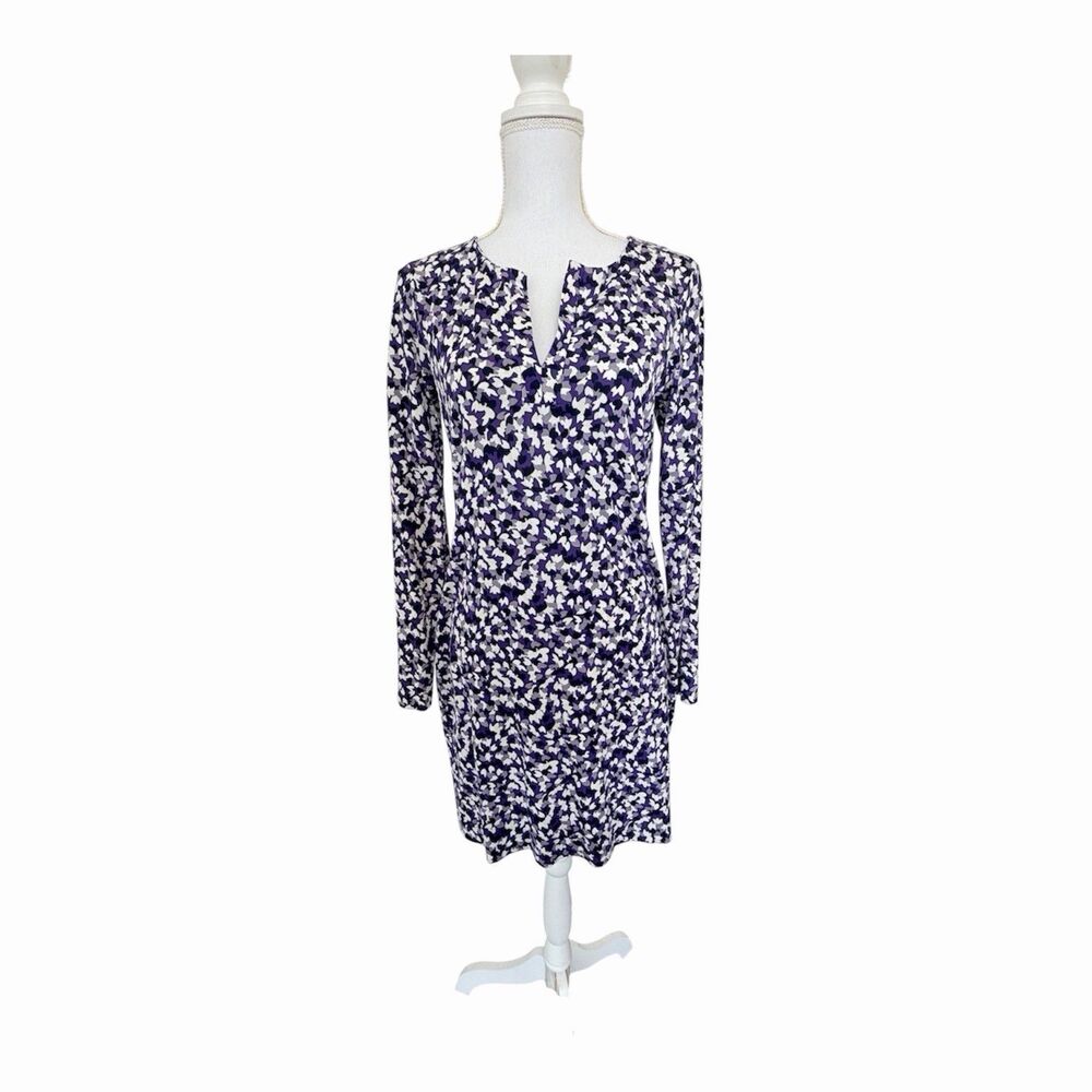 Diane von Furstenberg Purple Leaf Dress Long Sleeve Dress Size 6 NWOT